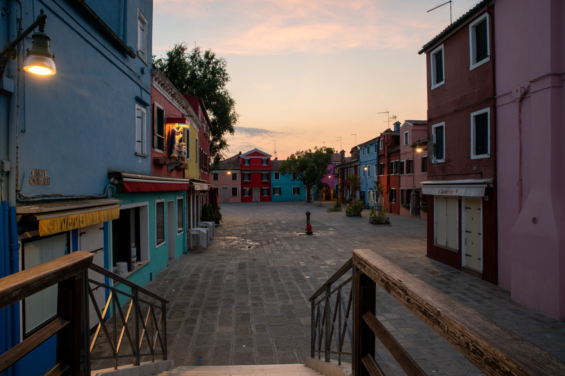 Colourful houses of Burano island near Venissa restaurant, Venice lagoon