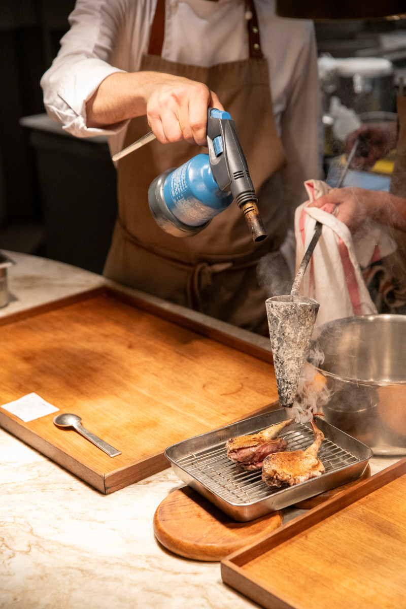 Sardines with white peaches marinated in verbena oil at Marsan Paris