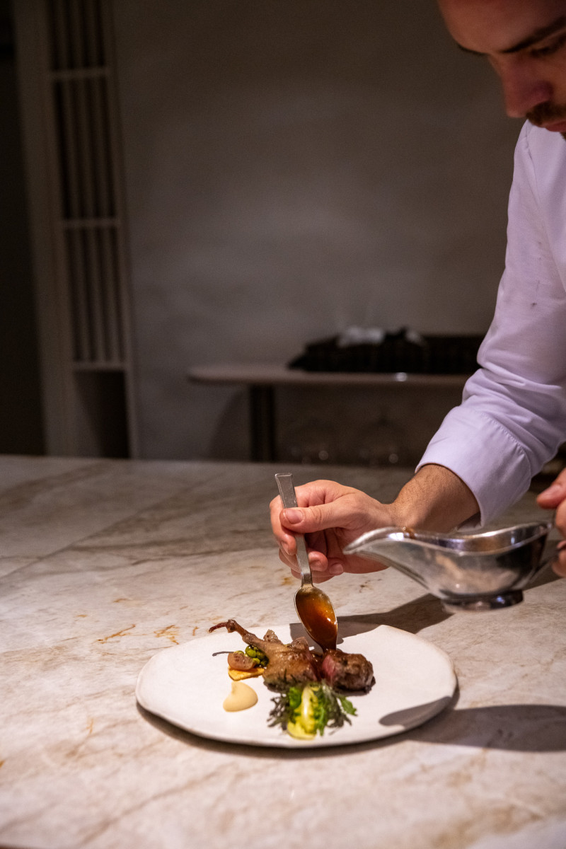 Pigeon course highlight at Marsan restaurant by Chef Helene Darroze, Paris