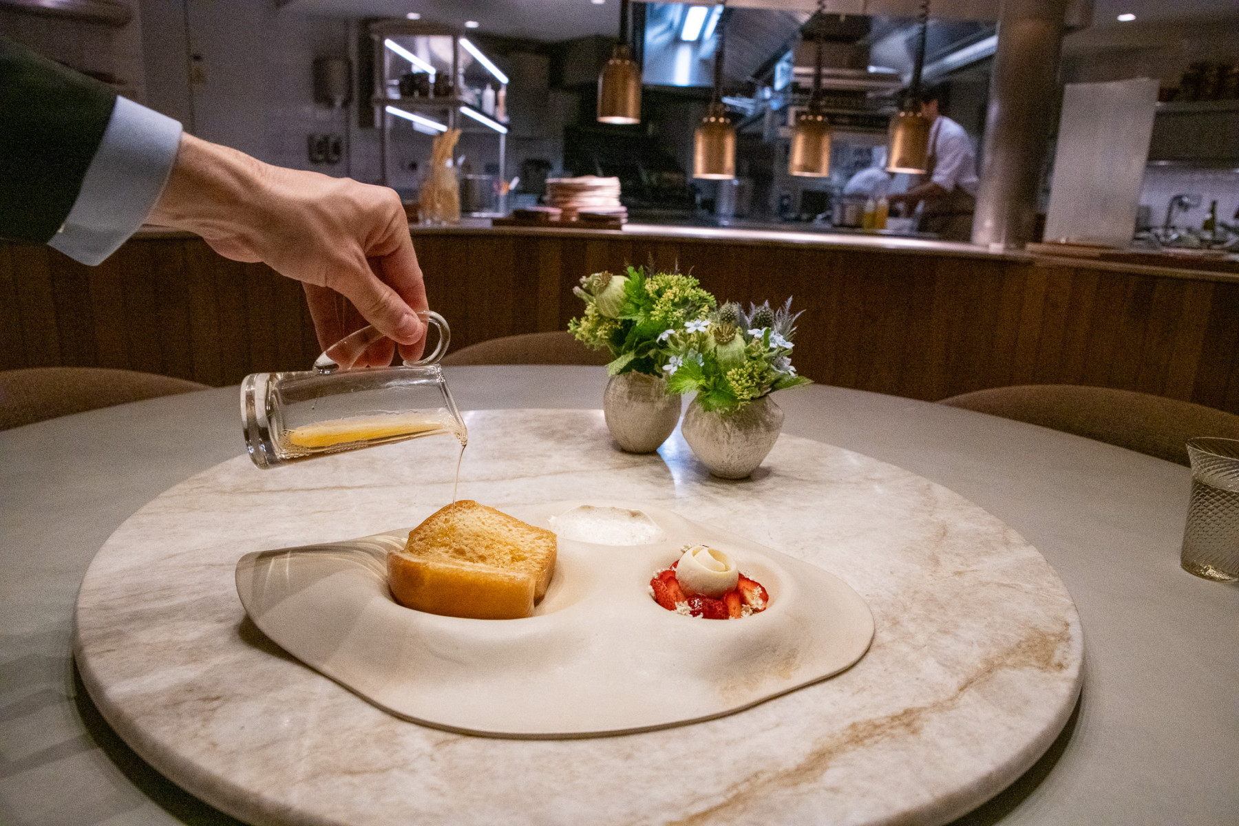 Elegant dining room at Marsan by Helene Darroze, 6th arrondissement Paris