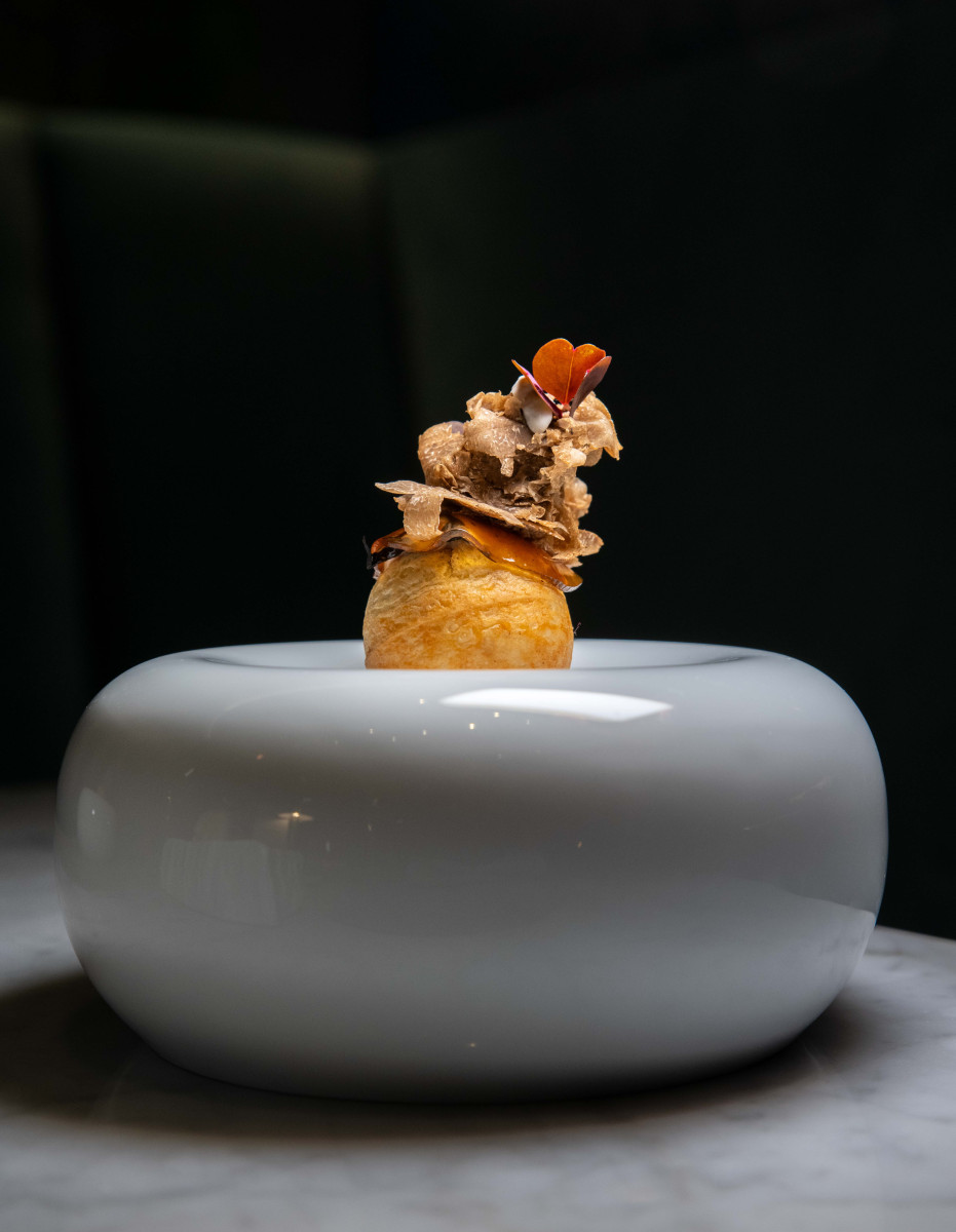 Carrot tartlet with creamy components by Chef Marcin Przybysz, Epoka Warsaw